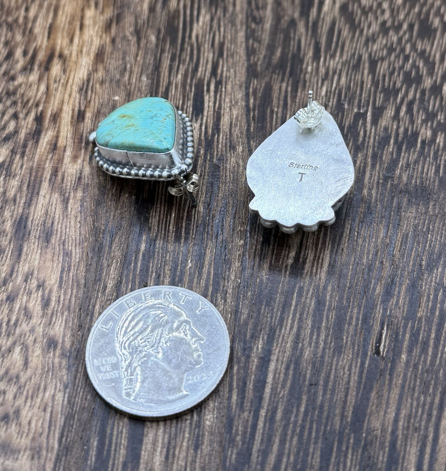 Native Navajo Handmade Sterling Silver Blue Glacier Turquoise Post Stud Earrings