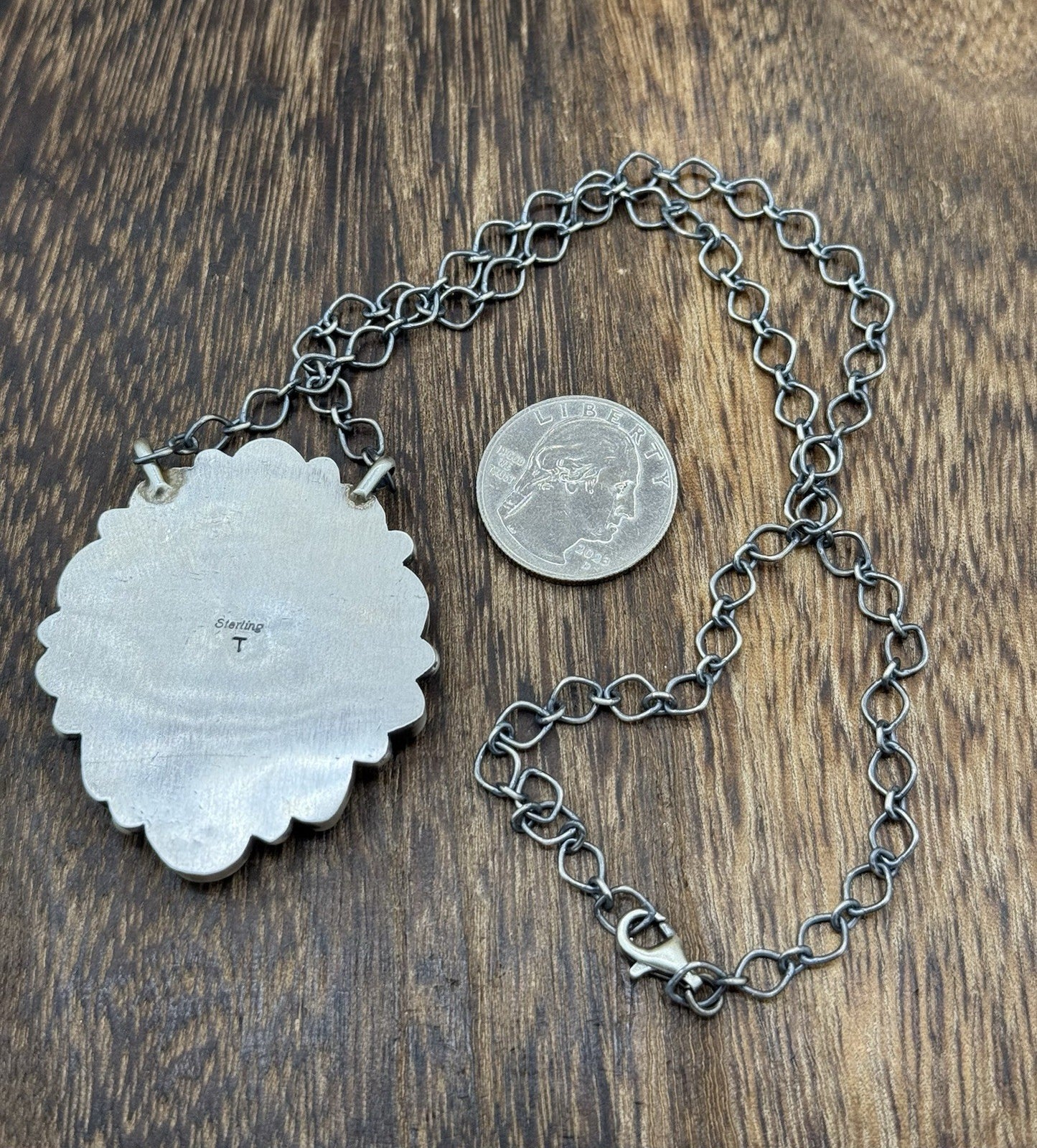 Navajo Handmade Silver Sonoran Gold Turquoise Liberty Coin Cluster Necklace 18”