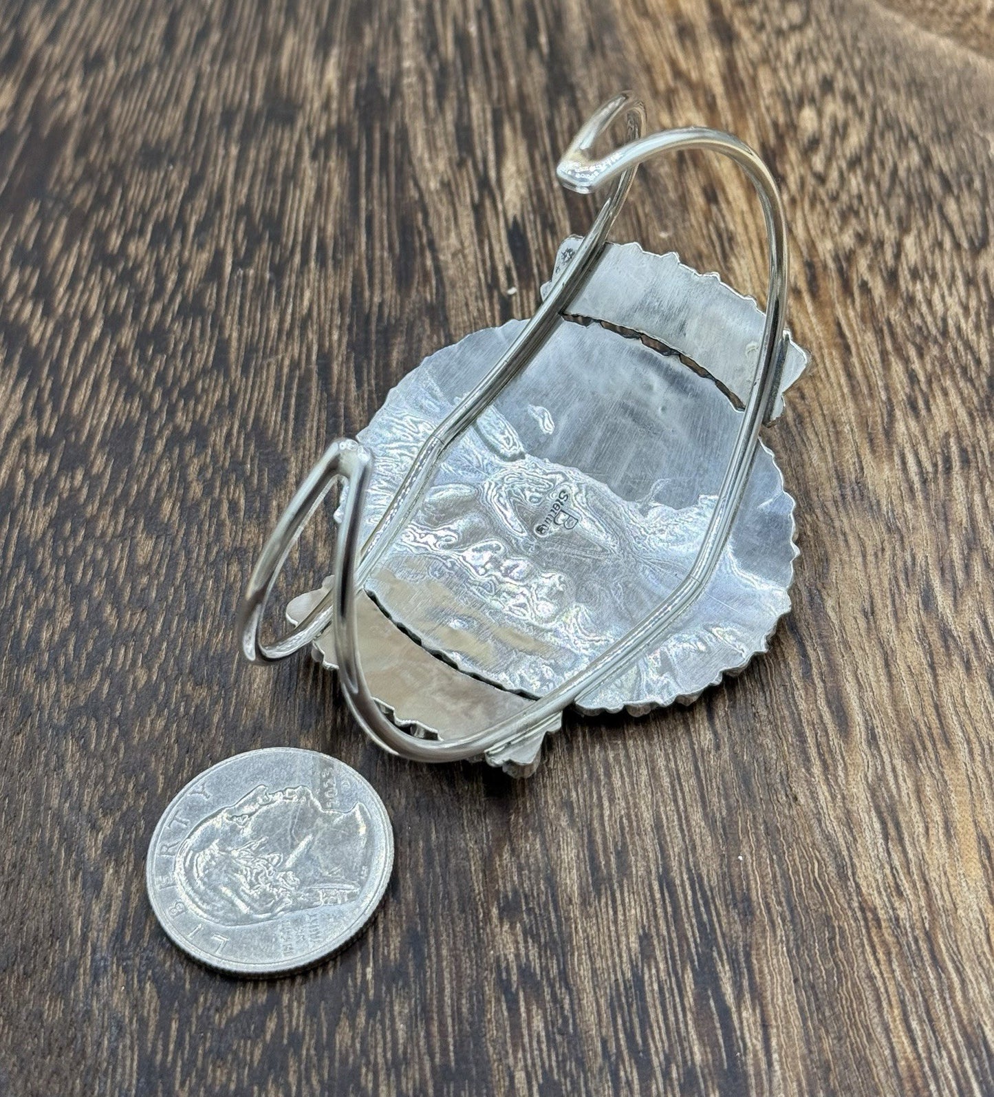 Native American Navajo Handmade Sterling Silver Turquoise Cluster Cuff Bracelet