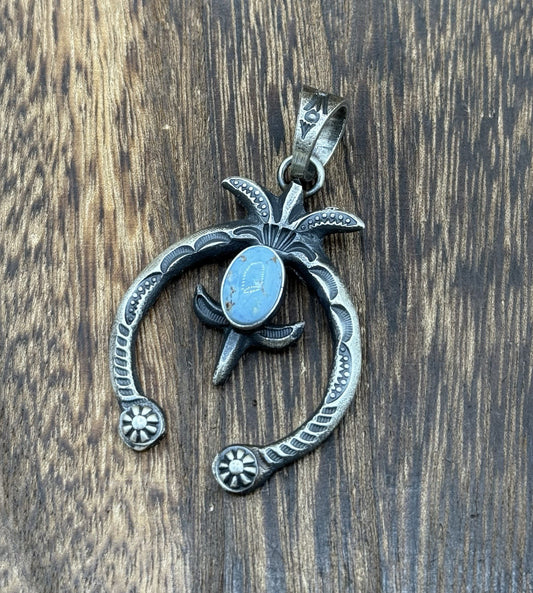 Navajo Handmade Sterling Silver Golden Hills Turquoise Naja Pendant Kevin Billah