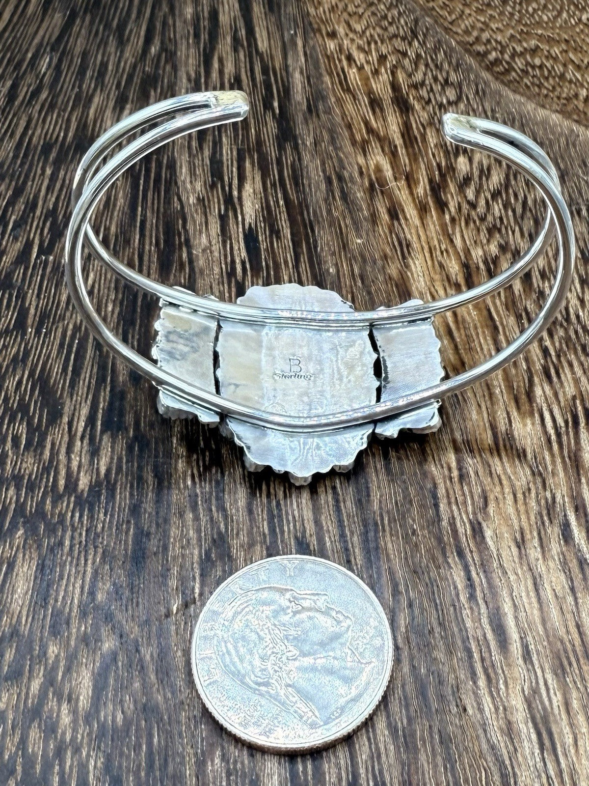 Navajo Handmade Sterling Silver Turquoise Traditional Cluster Cuff Bracelet