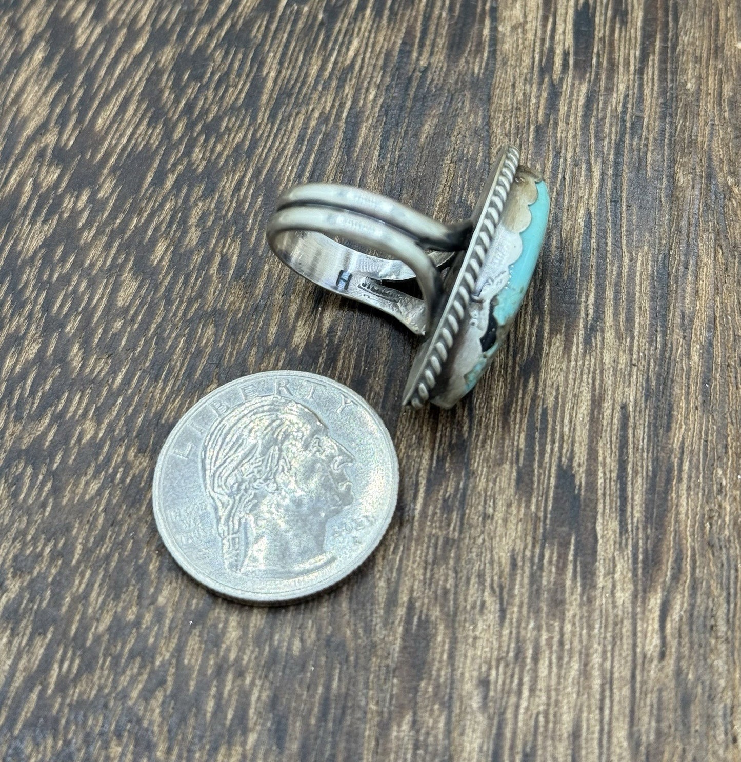 Native American Navajo Handmade Sterling Silver Royston Turquoise Ring Size 7
