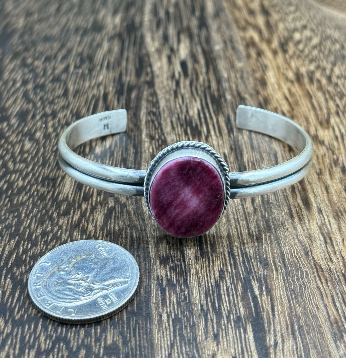Navajo Handmade Sterling Silver Purple Spiny Oyster Stacker Cuff Bracelet