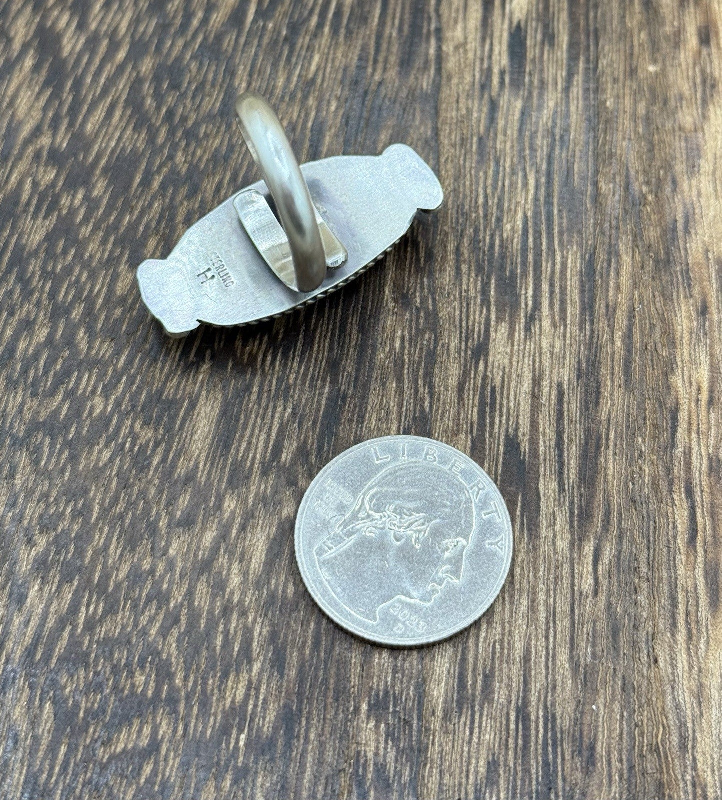 Navajo Handmade Sterling Silver Royston Turquoise Adjustable Ring Size 8 To 10