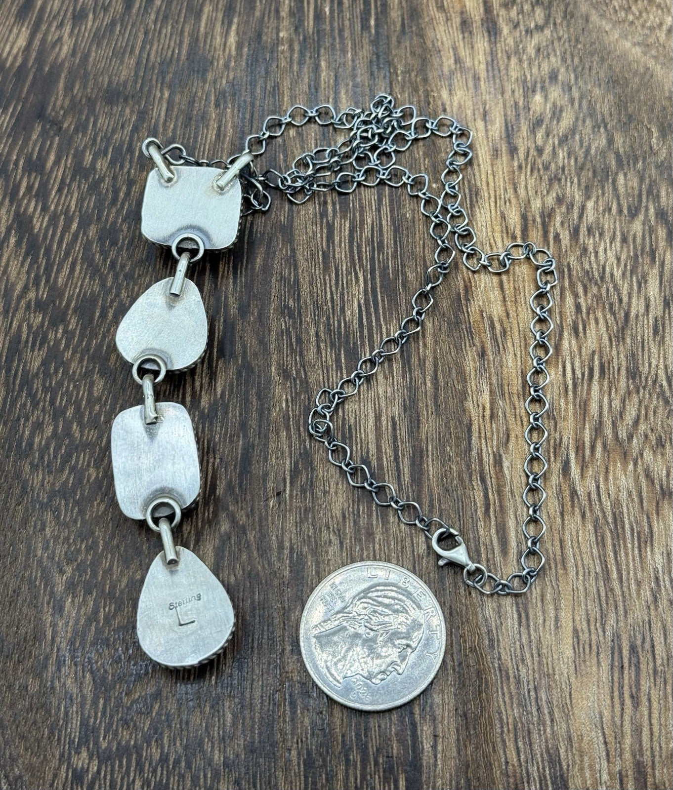 Navajo Handmade Sterling Silver Multi Color Mixed Stone Lariat Necklace 18”