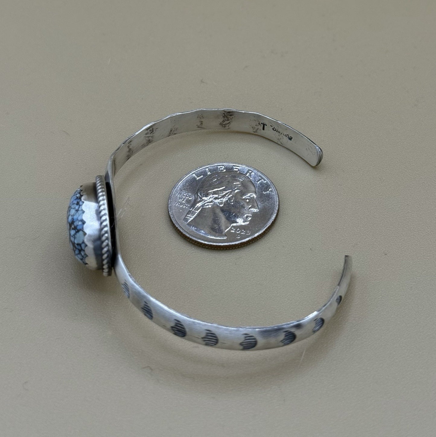 Navajo Handmade Sterling Silver Golden Hills Turquoise Stacker Cuff Bracelet