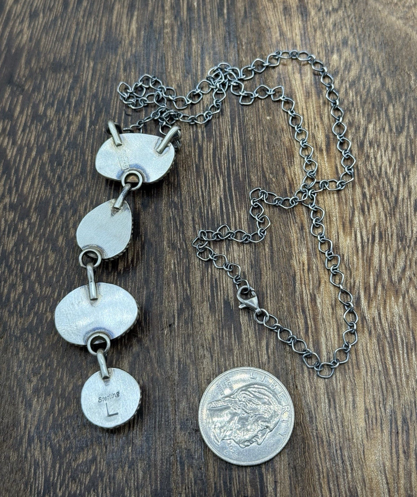 Navajo Handmade Sterling Silver Multi Color Mixed Stone Lariat Necklace 18”