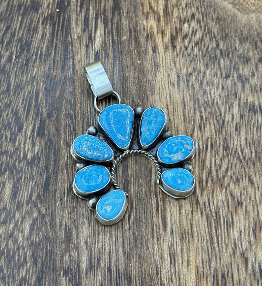 Native Navajo Handmade Sterling Silver Blue Ridge Turquoise Cluster Naja Pendant