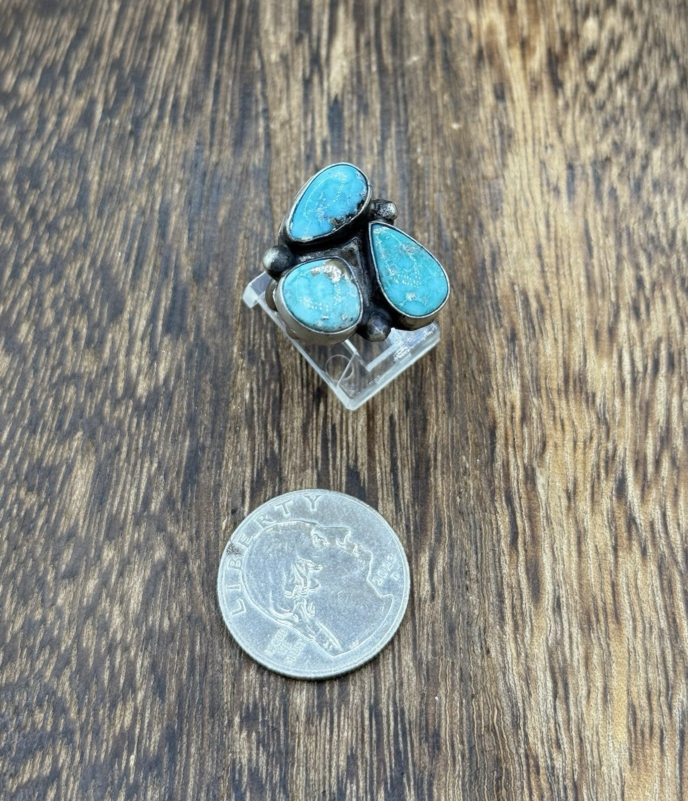 Navajo Handmade Sterling Silver White Water Turquoise Cluster Ring Size 7