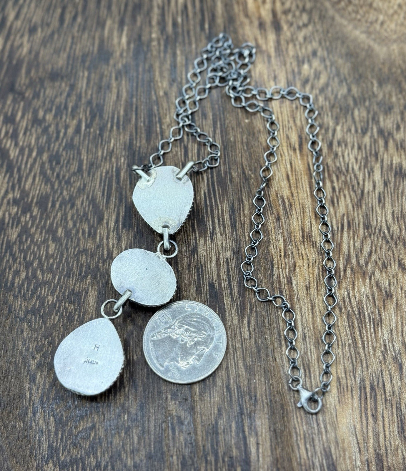 Native Navajo Handmade Sterling Silver Kingman Turquoise Lariat Necklace 18”