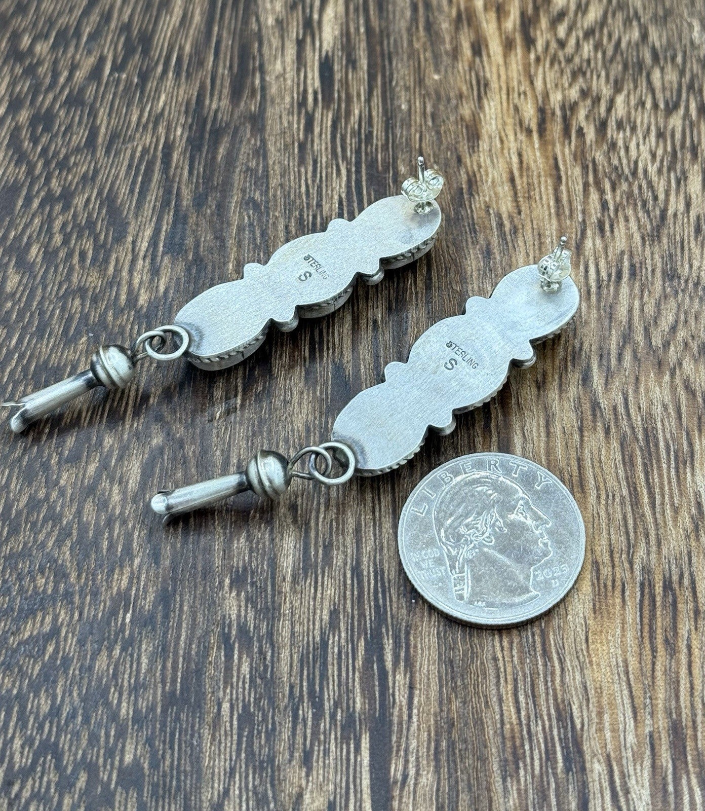 Navajo Handmade Sterling Silver Kingman Turquoise Blossom Post Dangle Earrings