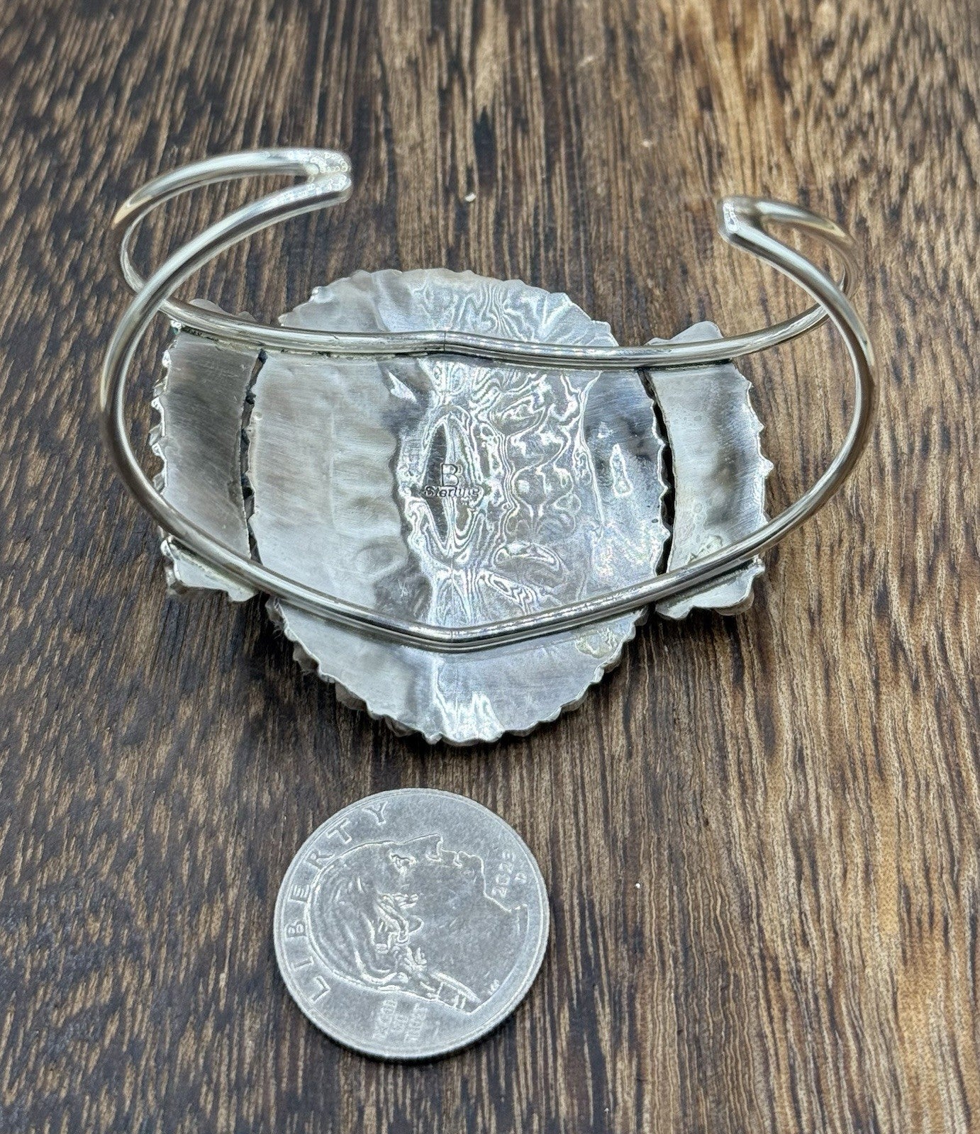 Native American Navajo Handmade Sterling Silver Turquoise Cluster Cuff Bracelet