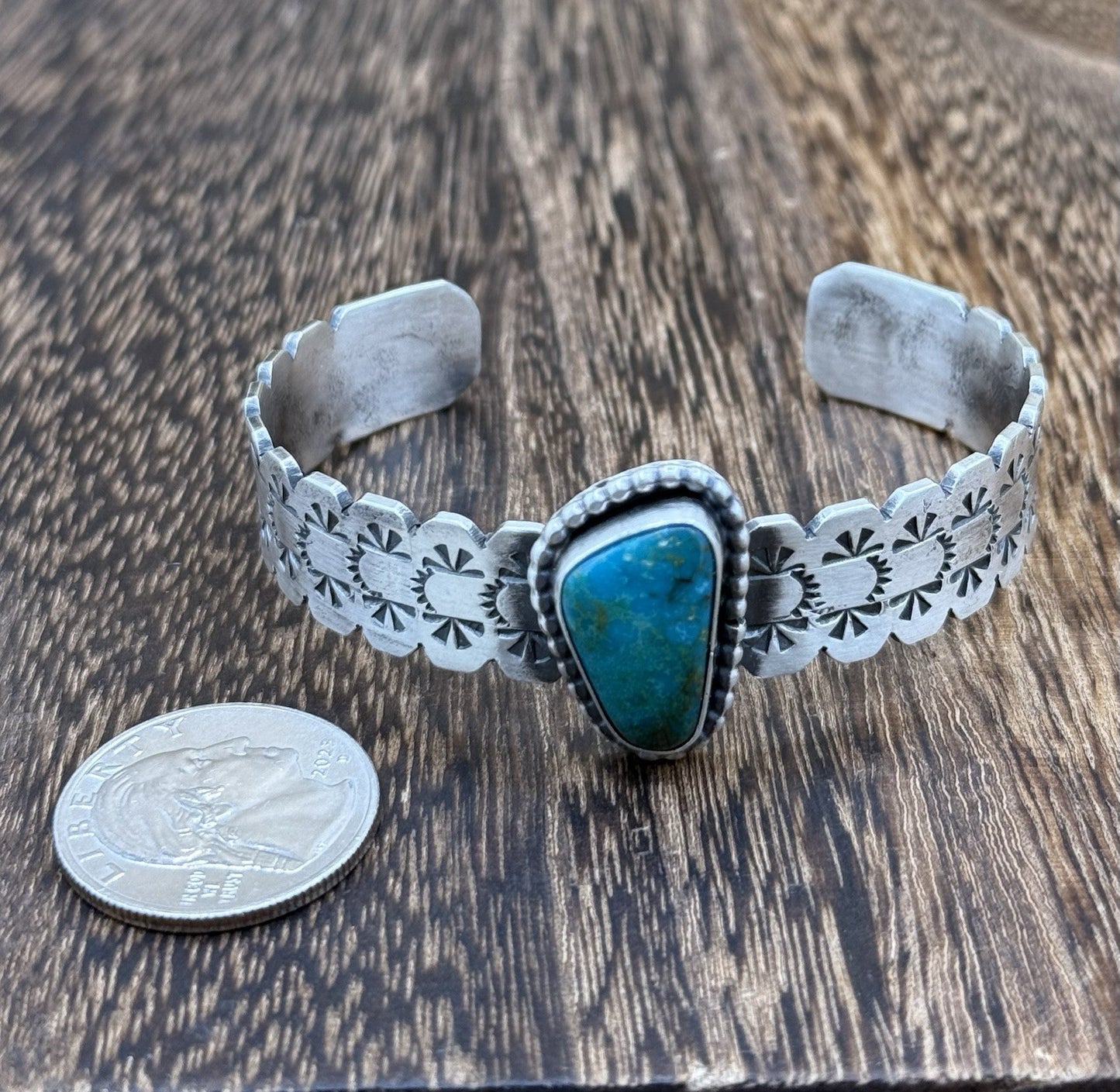 Navajo Handmade Sterling Silver Royston Turquoise Stacker Cuff Bracelet