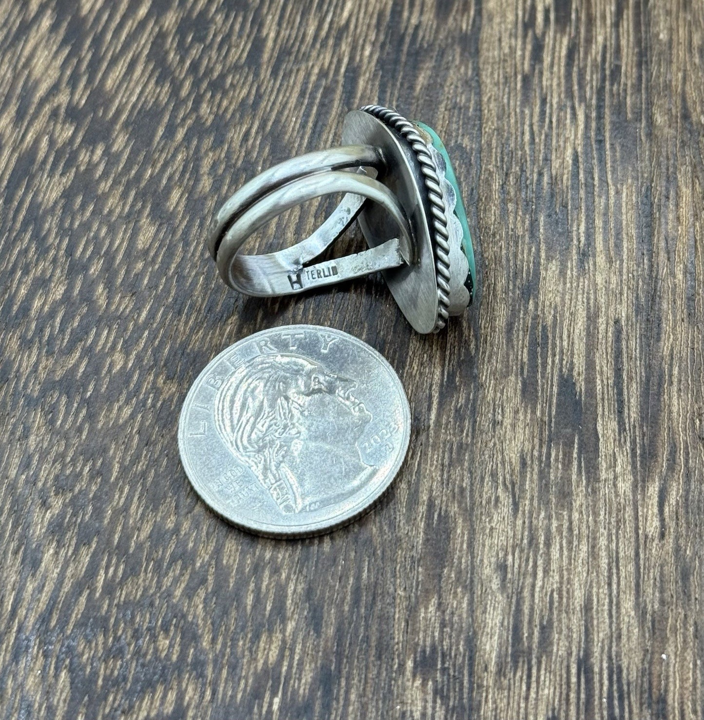 Native American Navajo Handmade Sterling Silver Royston Turquoise Ring Size 8