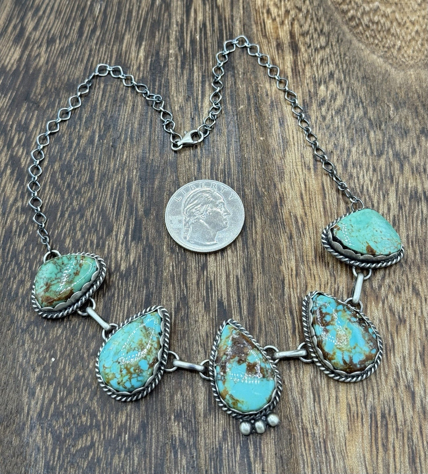 Native Navajo Handmade Sterling Silver Kingman Turquoise Choker Necklace 15β
