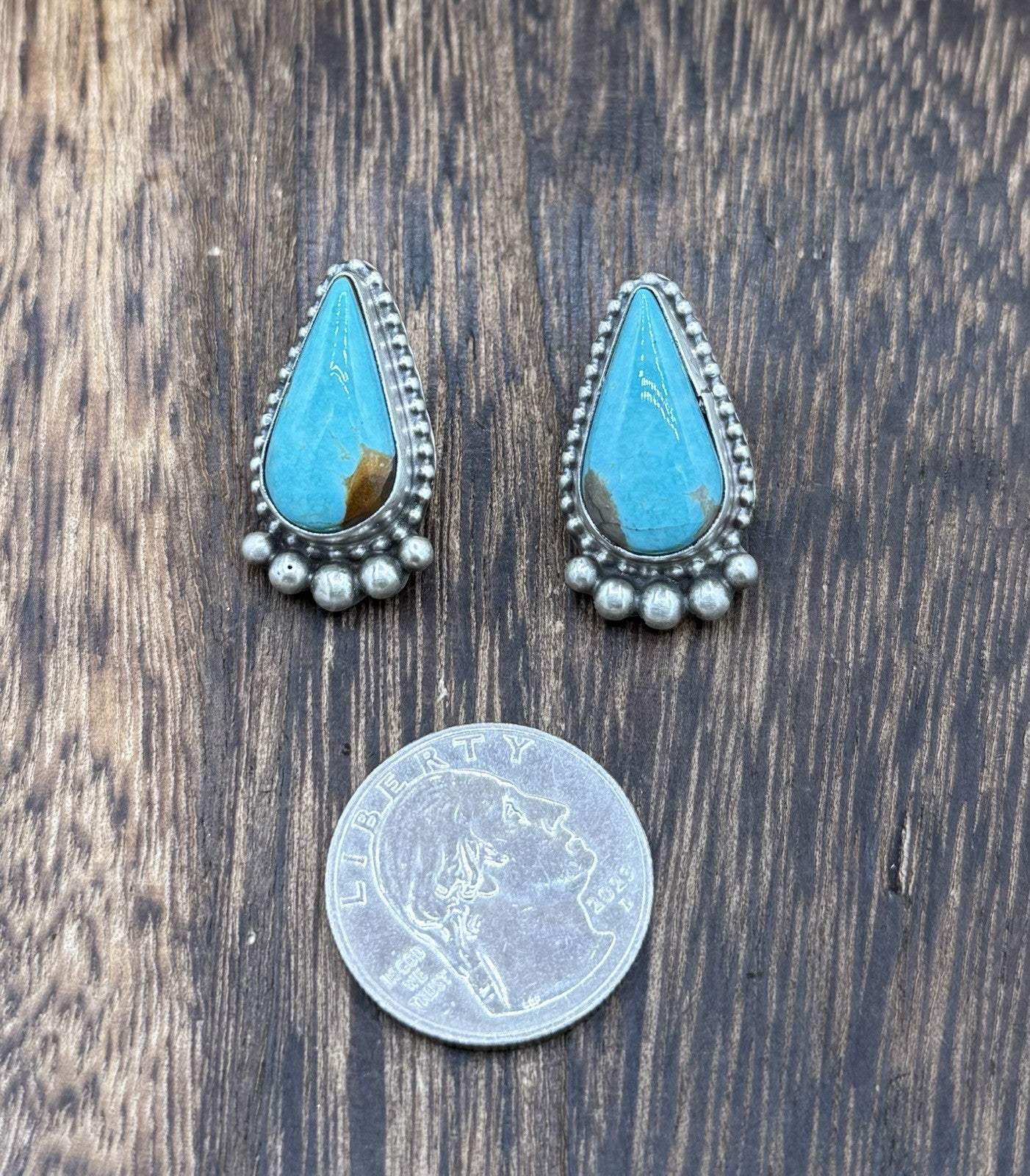 Native Navajo Handmade Sterling Silver Blue Glacier Turquoise Post Stud Earrings