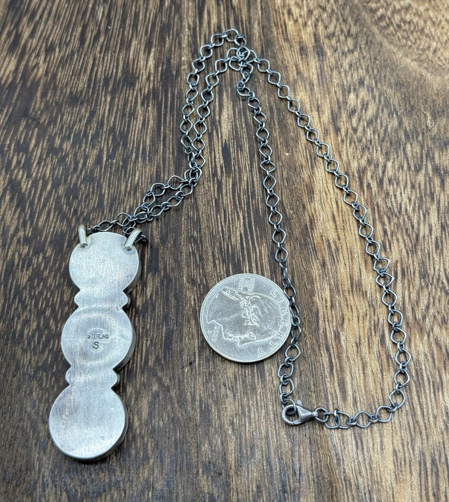 Navajo Handmade Sterling Silver Liberty Dime Cluster Bar Lariat Necklace 18”