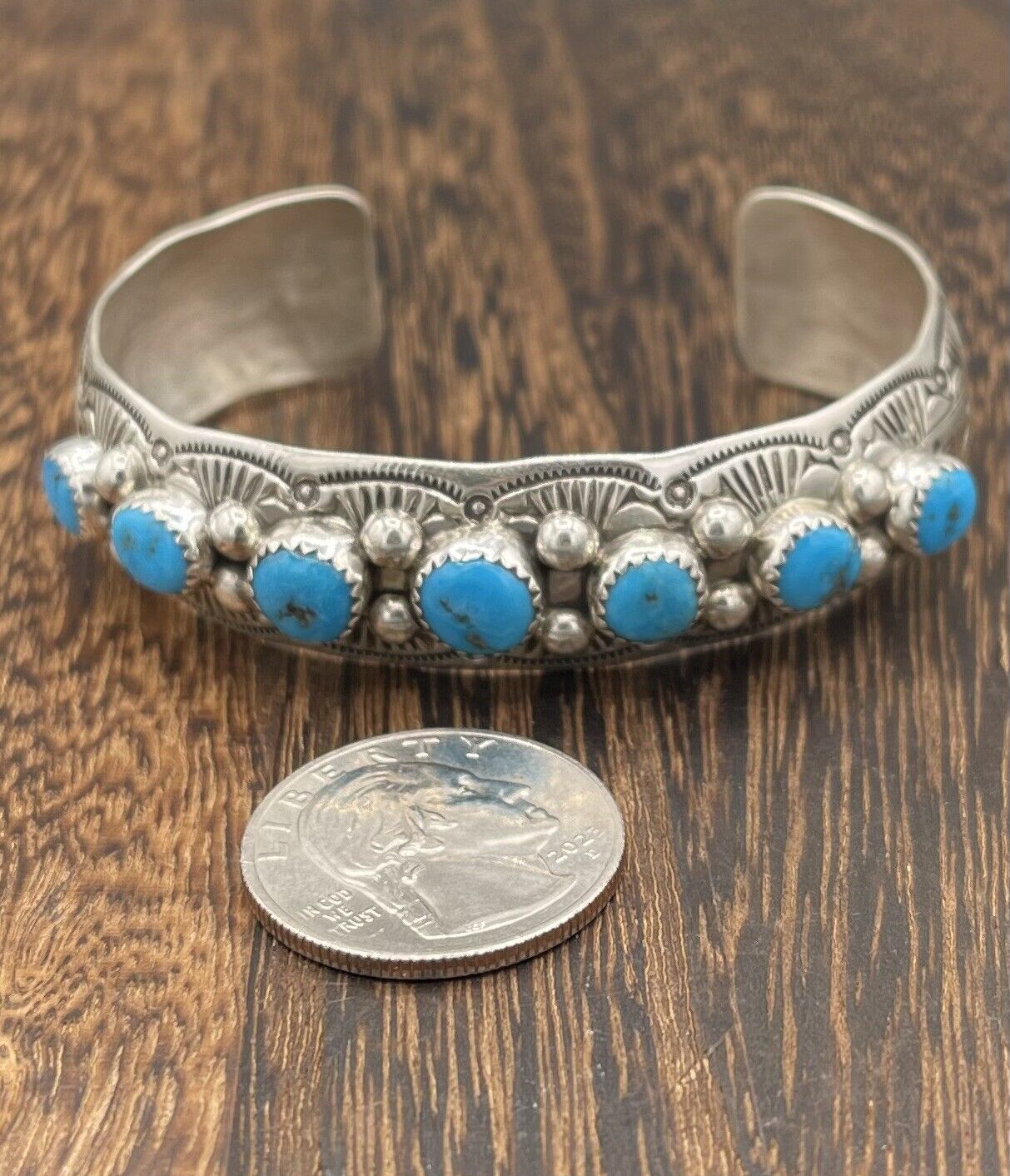 Native American Sterling Silver Navajo Handmade Natural Turquoise Cuff Bracelet