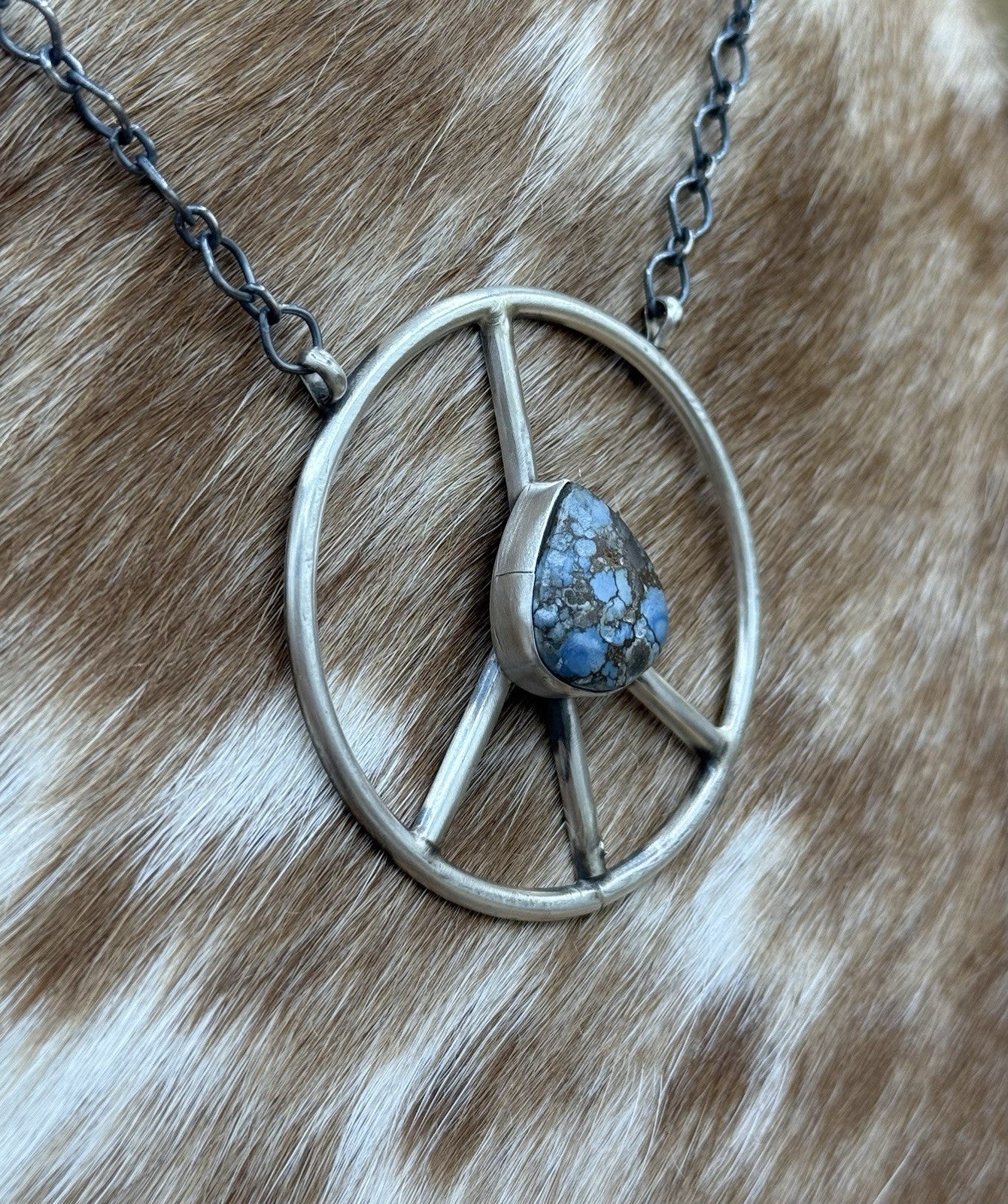 Native American Navajo handmade Sterling Silver Turquoise Peace Hippie Necklace