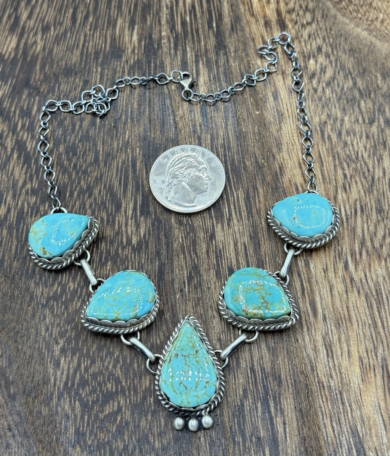 Native Navajo Handmade Sterling Silver Kingman Turquoise Choker Necklace 15β