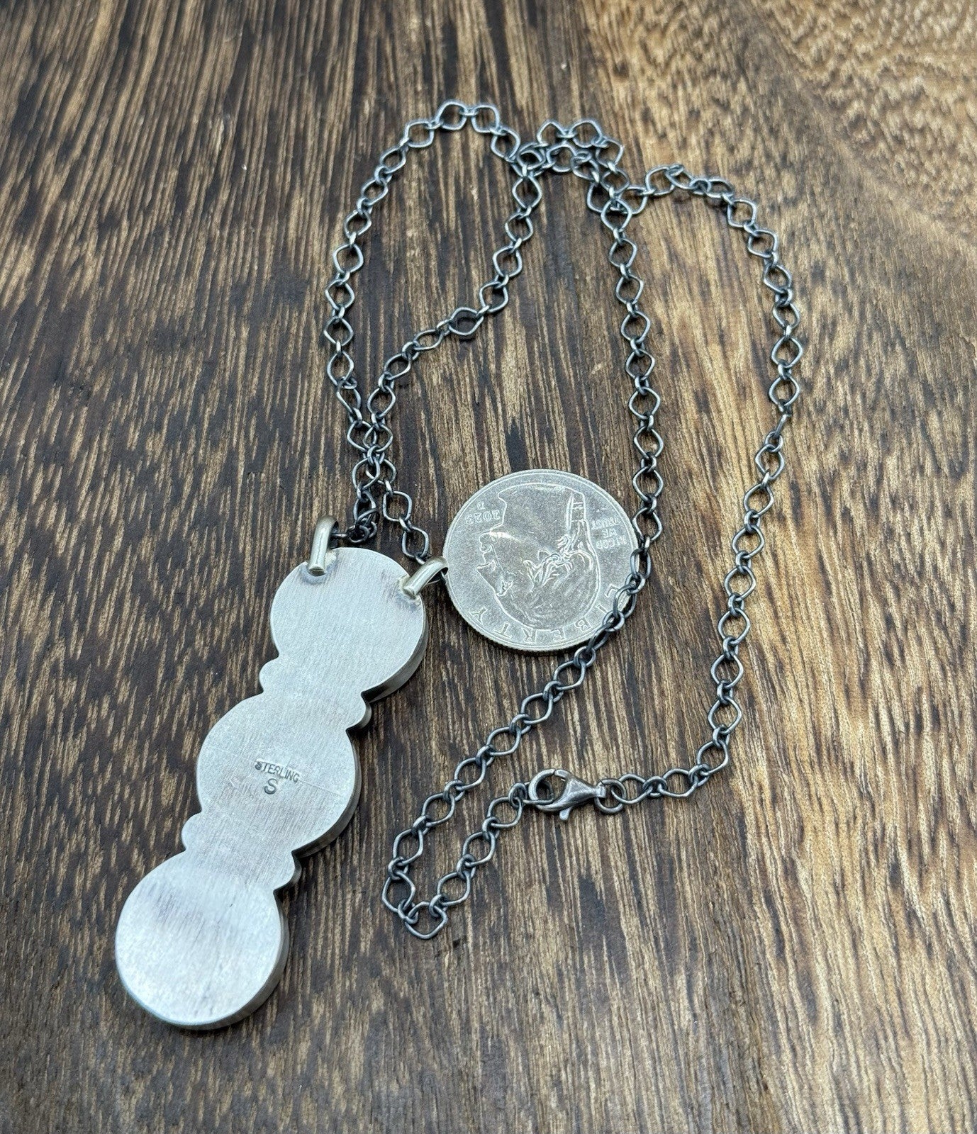 Navajo Handmade Sterling Silver Liberty Dime Cluster Bar Lariat Necklace 18”