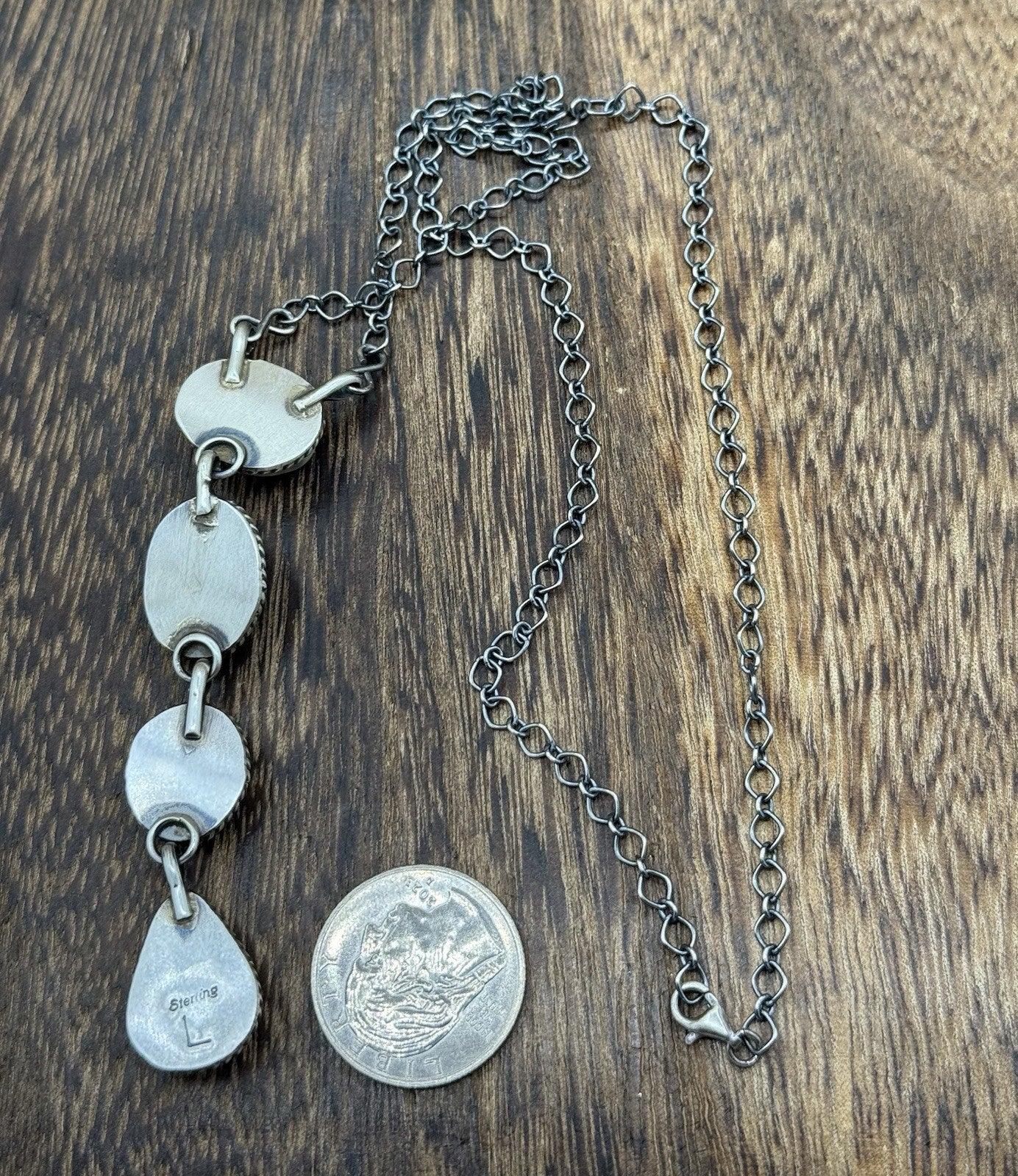 Navajo Handmade Sterling Silver Multi Color Mixed Stone Lariat Necklace 18”