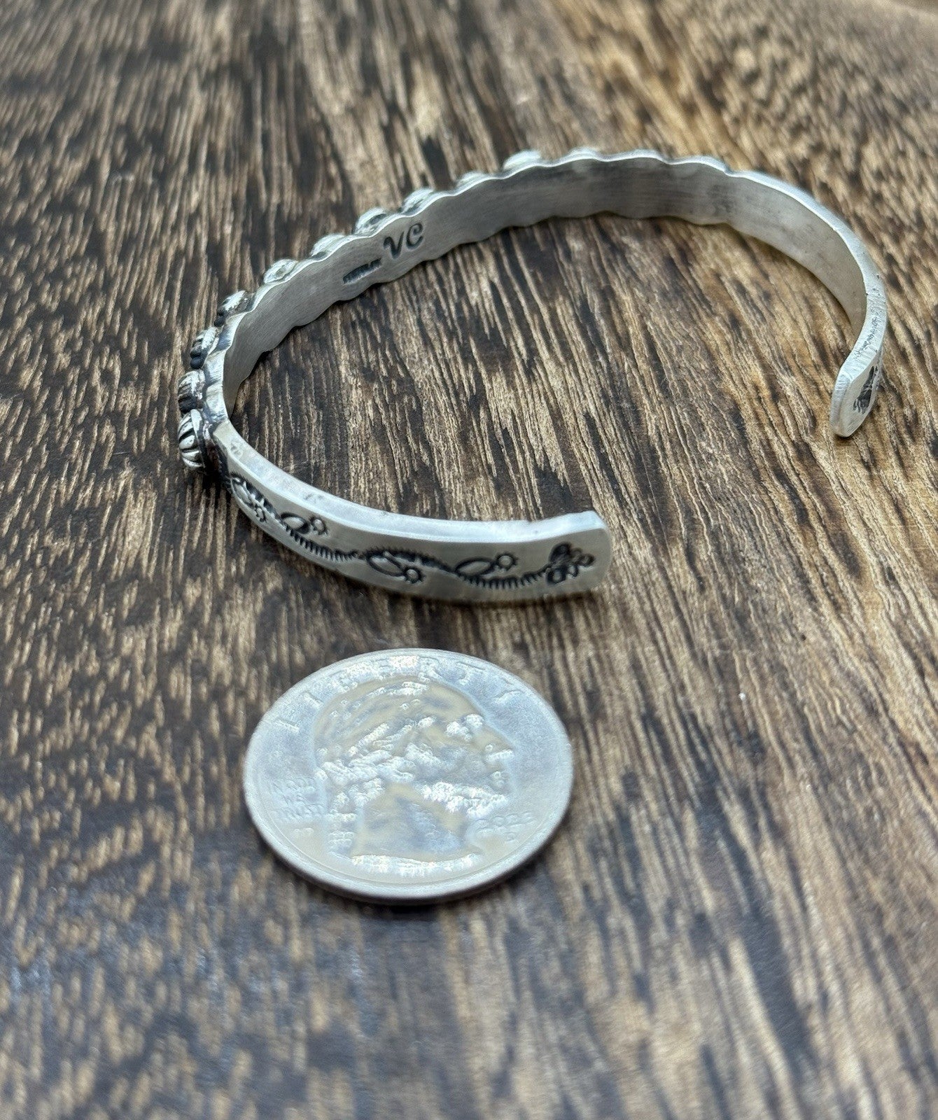 Navajo Handmade Sterling Silver Old Look Concho Design Stacker Cuff Bracelet