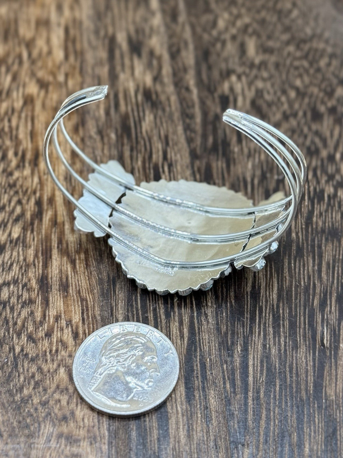 Native American Navajo Handmade Sterling Silver Turquoise Cluster Cuff Bracelet