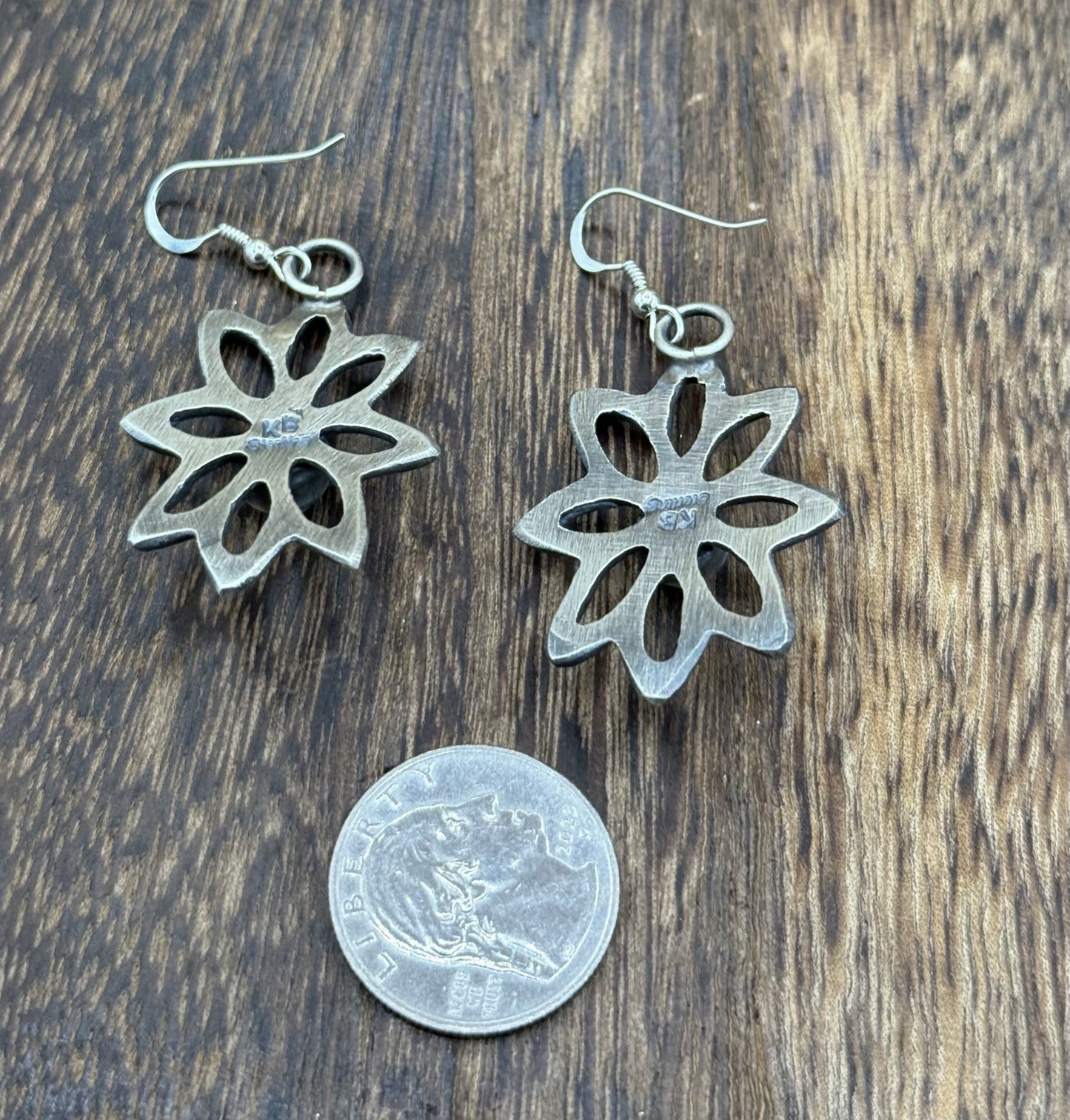 Navajo Handmade Sterling Silver Old Look Kingman Turquoise Earrings Kevin Billah