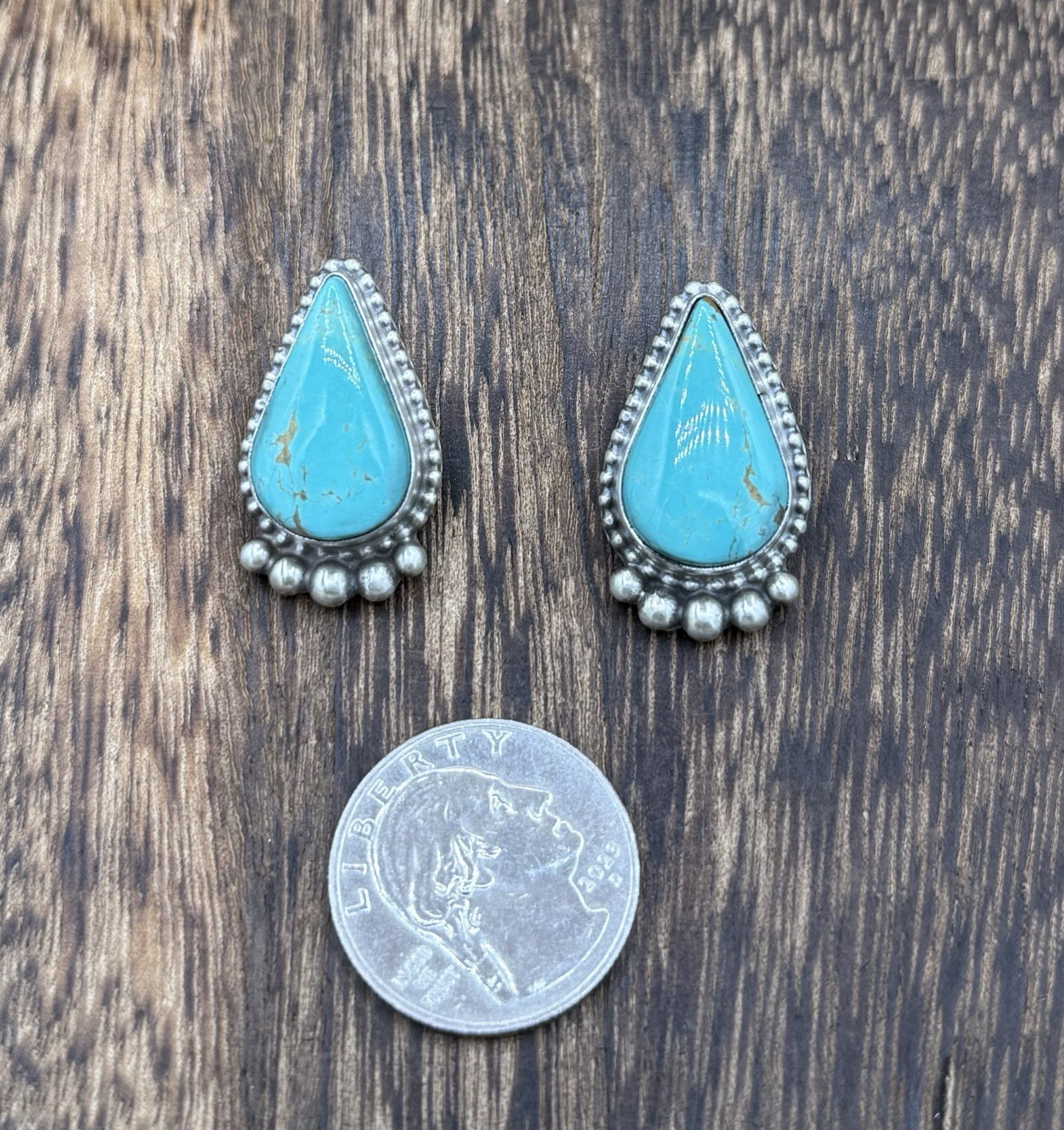 Native Navajo Handmade Sterling Silver Blue Glacier Turquoise Post Stud Earrings