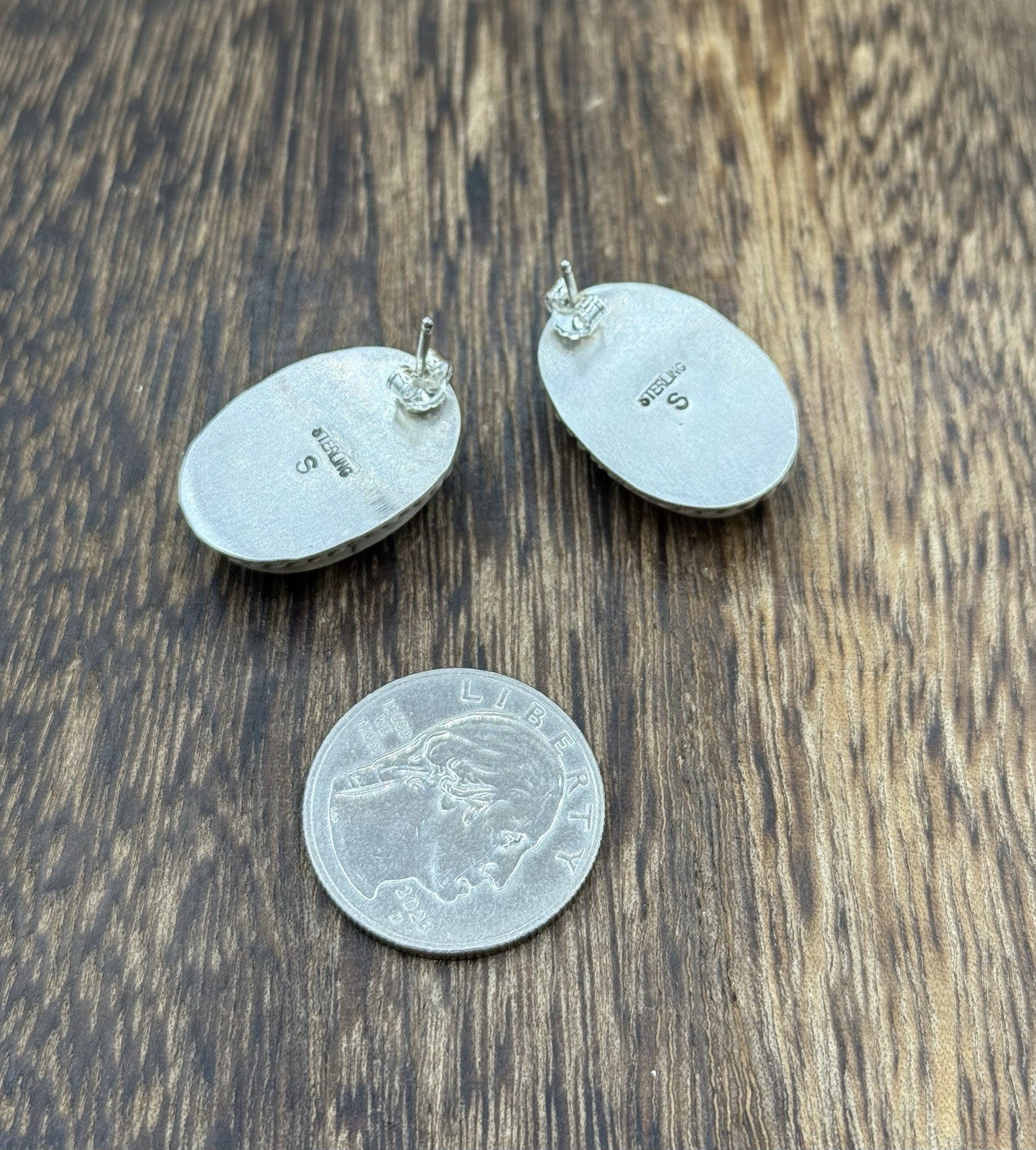 Native Navajo Handmade Sterling Silver Kingman Turquoise Post Stud Earrings