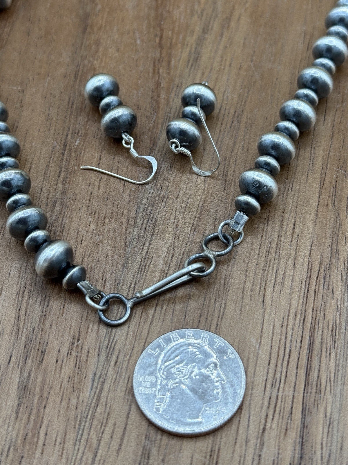 Authentic Navajo Handmade Old Look Navajo Pearl Bead Necklace And Earrings 24”