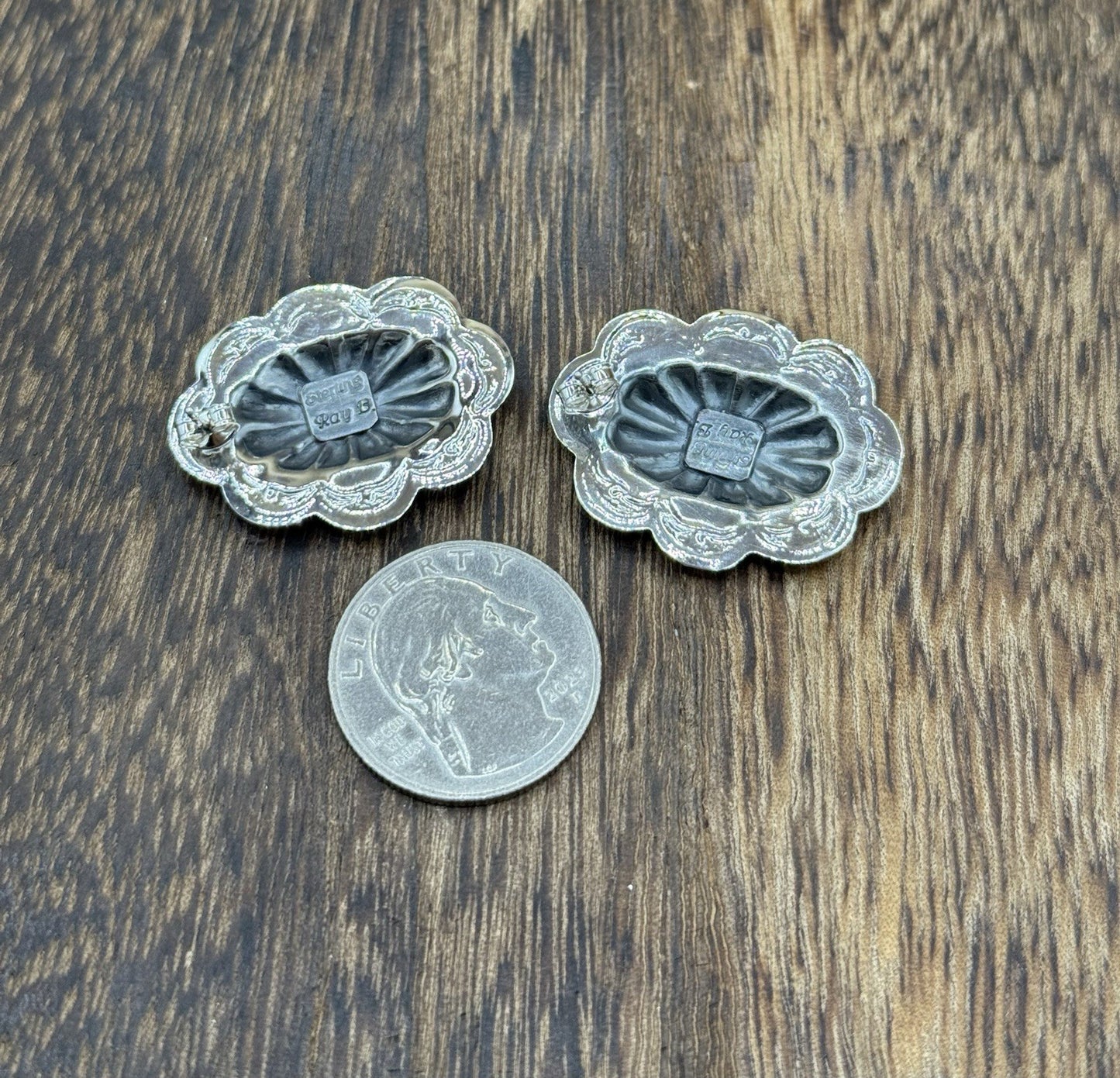 Navajo Handmade Sterling Silver Shiny Stamped Concho Design Post Earrings