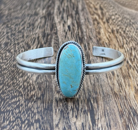 Navajo Handmade Sterling Silver Blue Glacier Turquoise Stacker Cuff Bracelet