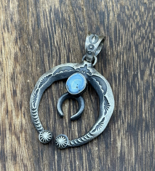 Navajo Handmade Sterling Silver Golden Hills Turquoise Naja Pendant Kevin Billah