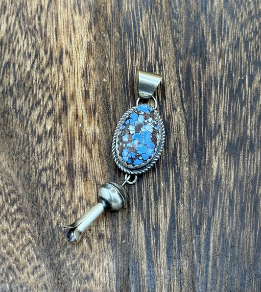 Navajo Handmade Sterling Silver Golden Hills Turquoise Dangle Blossom Pendant