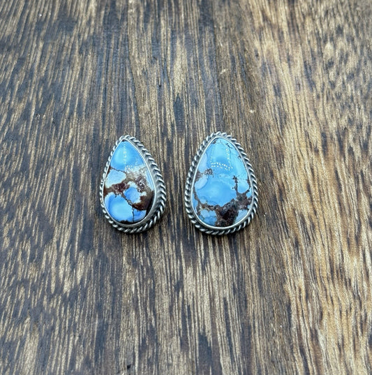 Native Navajo Handmade Sterling Silver Golden Hills Turquoise Post Stud Earrings