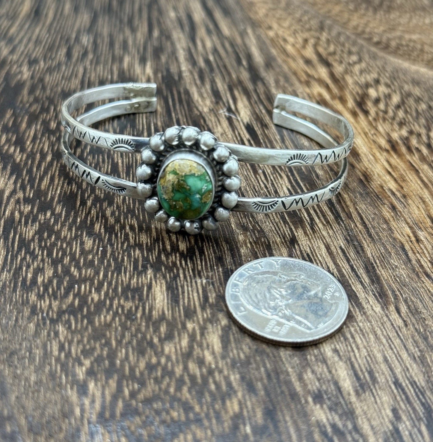 Native Navajo Handmade Sterling Silver Sonoran Gold Turquoise Cuff Bracelet