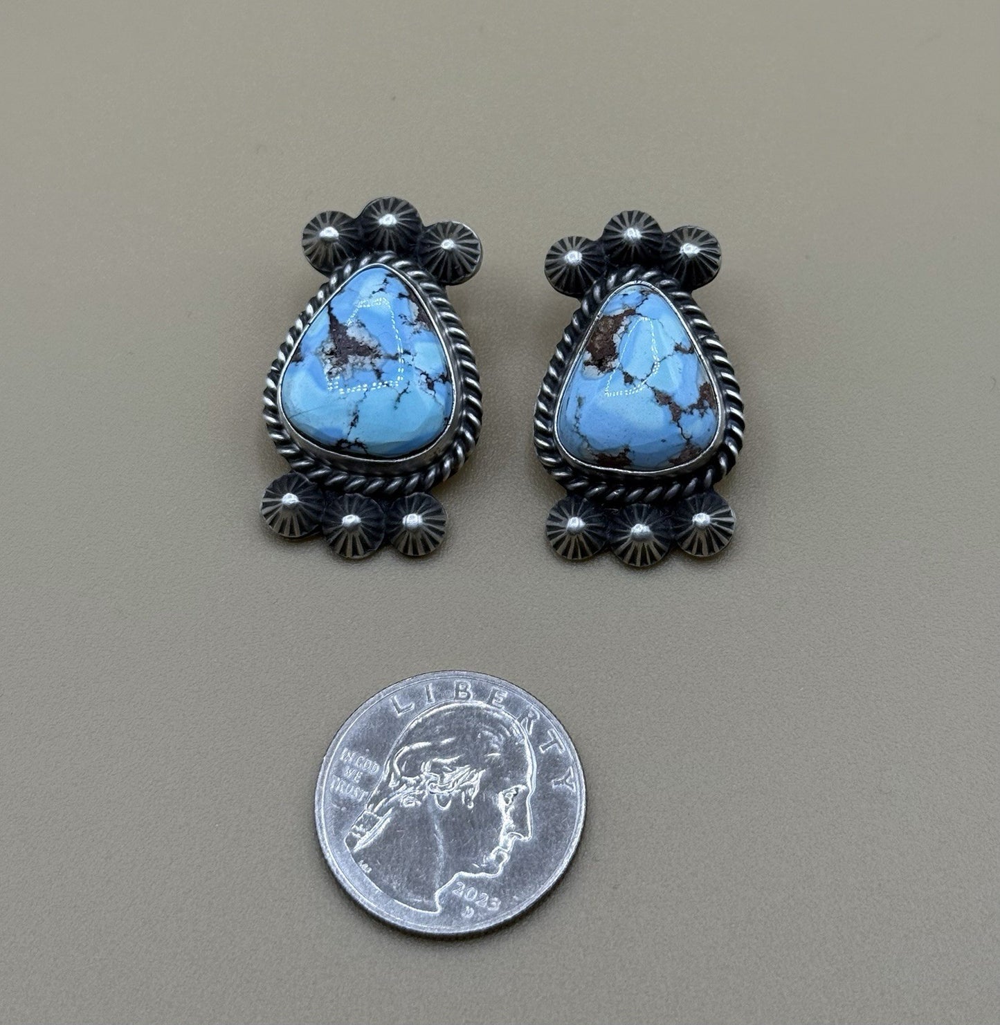 Navajo Handmade Sterling Silver Blue Ridge Turquoise Squash Blossom Necklace