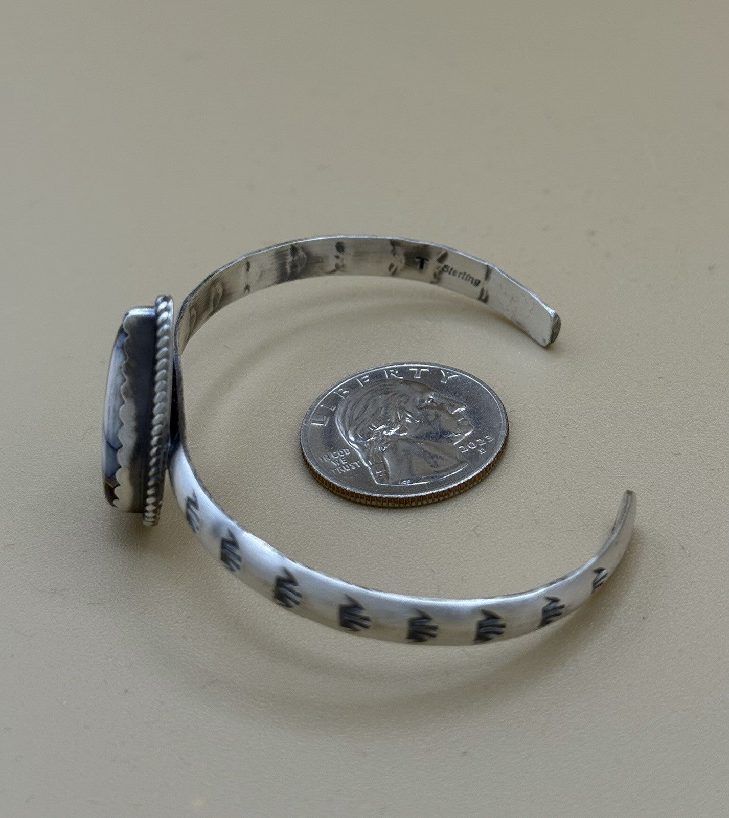 Navajo Handmade Sterling Silver Violet Rose Dahlia Stamped Stacker Cuff Bracelet