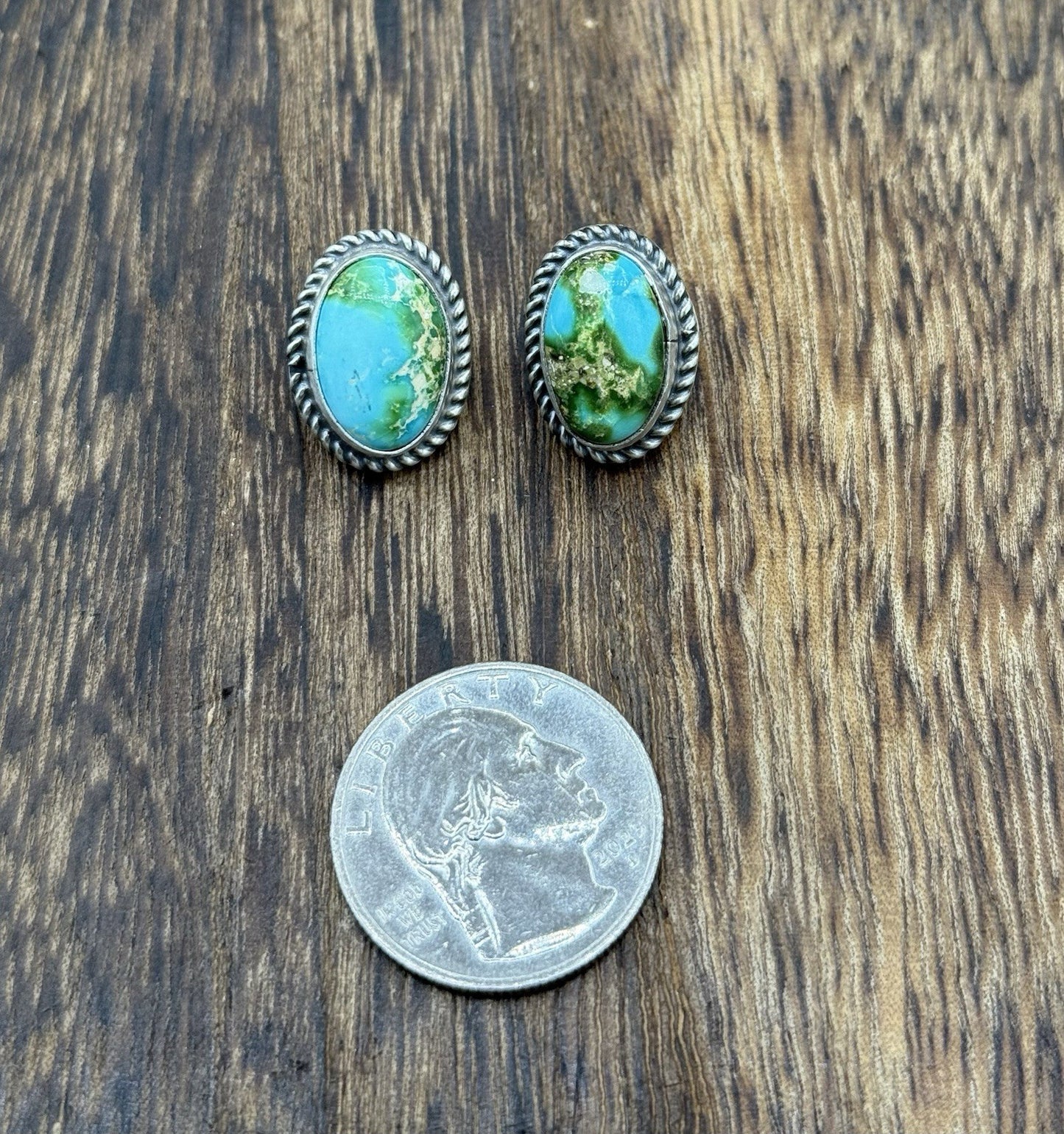 Navajo Handmade Sterling Silver Sonoran Gold Turquoise Post Stud Earrings