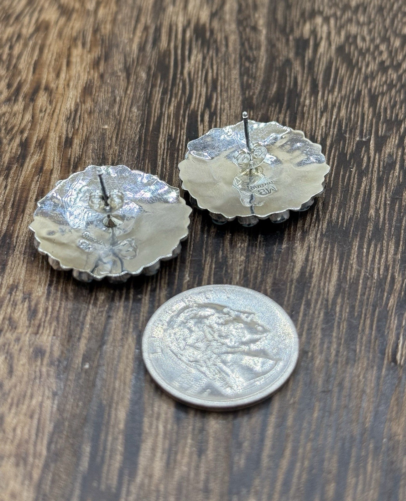 Native American Navajo Handmade Sterling Silver Turquoise Cluster Post earrings