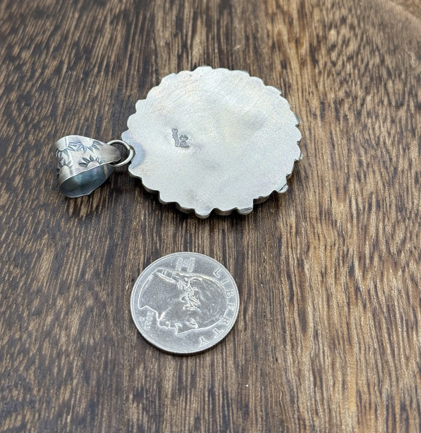 Navajo Handmade Sterling Silver Golden Hills Turquoise Cluster Coin Pendant