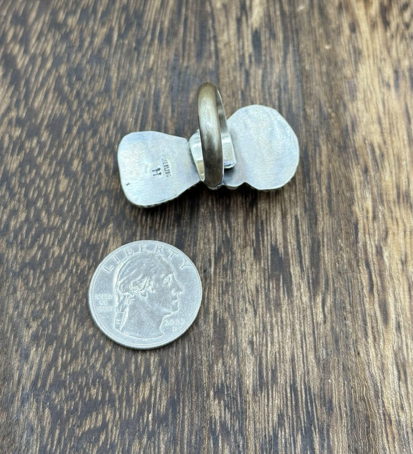 Navajo Handmade Sterling Silver Royston Turquoise Adjustable Ring Size 7 To 9