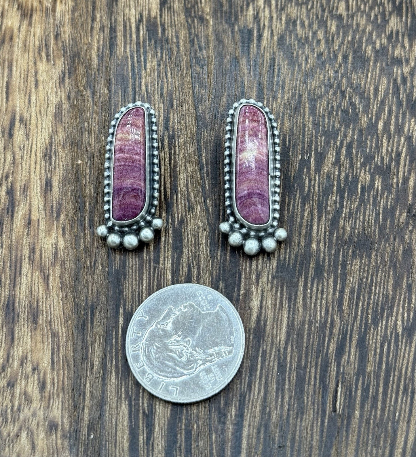 Native Navajo Handmade Sterling Silver Purple Spiny Oyster Post Stud Earrings