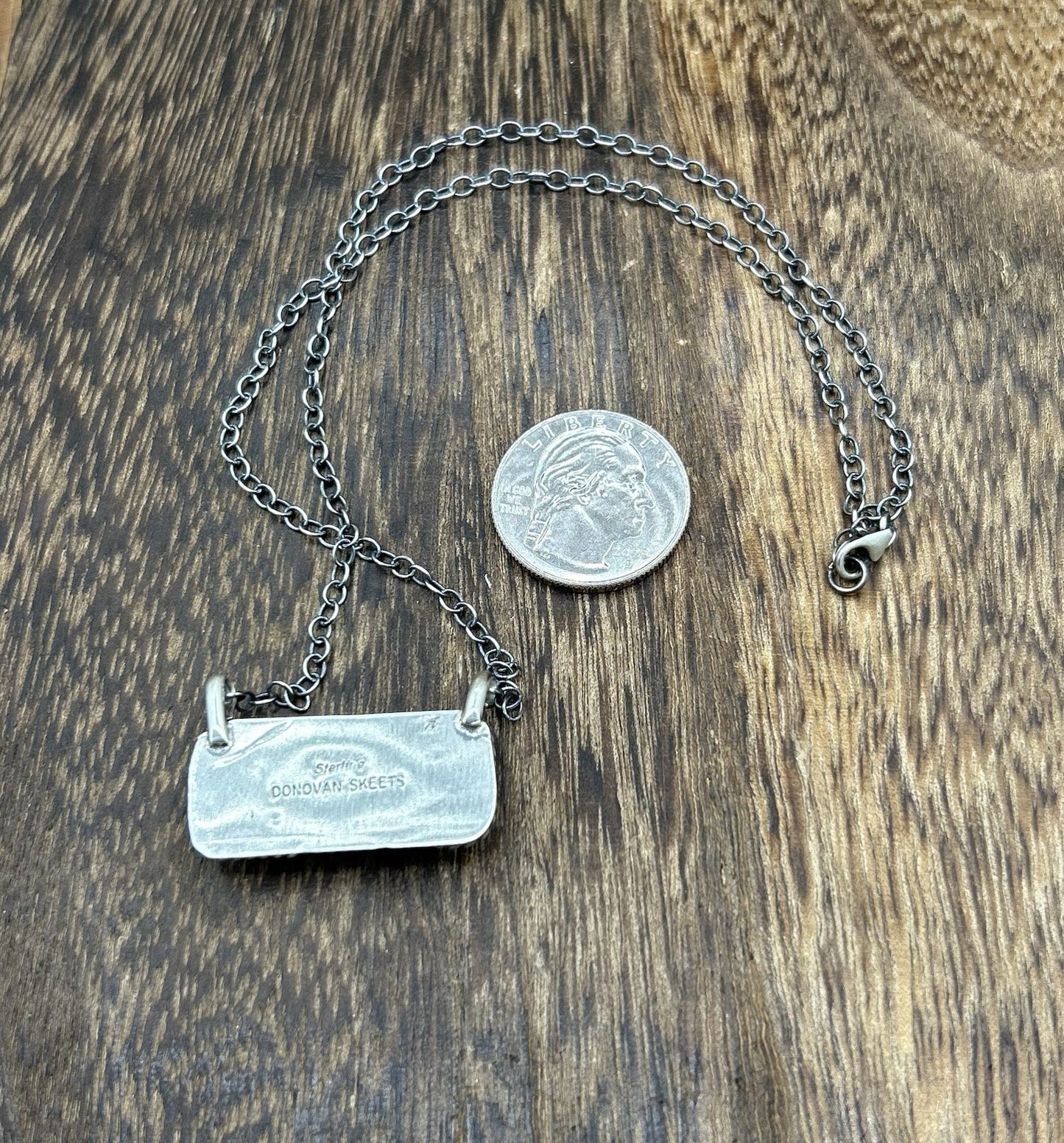 Navajo Handmade Sterling Silver Kingman Turquoise Bar Necklace 16”