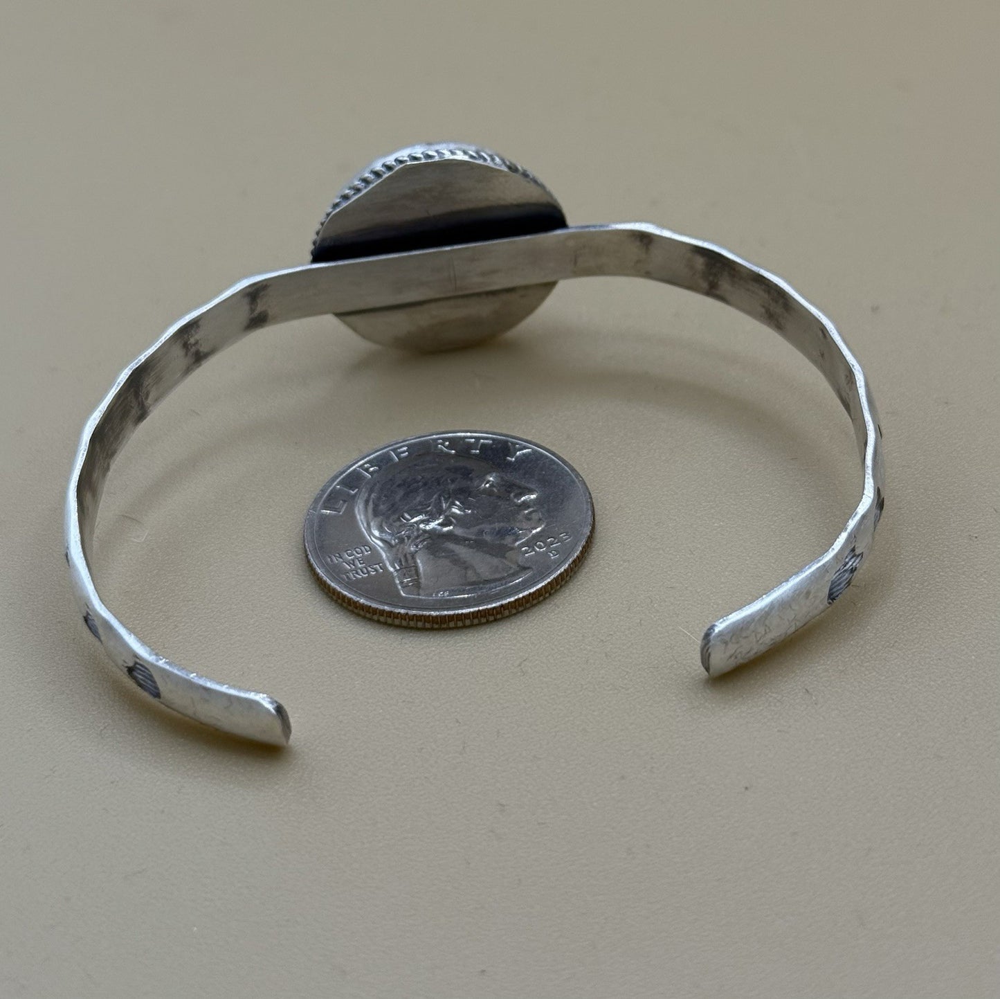 Navajo Handmade Sterling Silver Violet Rose Dahlia Stamped Stacker Cuff Bracelet