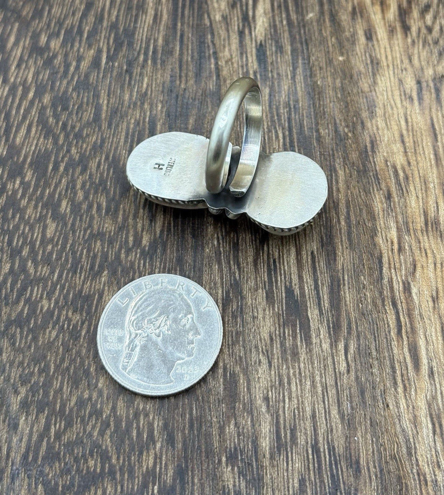 Navajo Handmade Sterling Silver Royston Turquoise Adjustable Ring Size 7 To 9