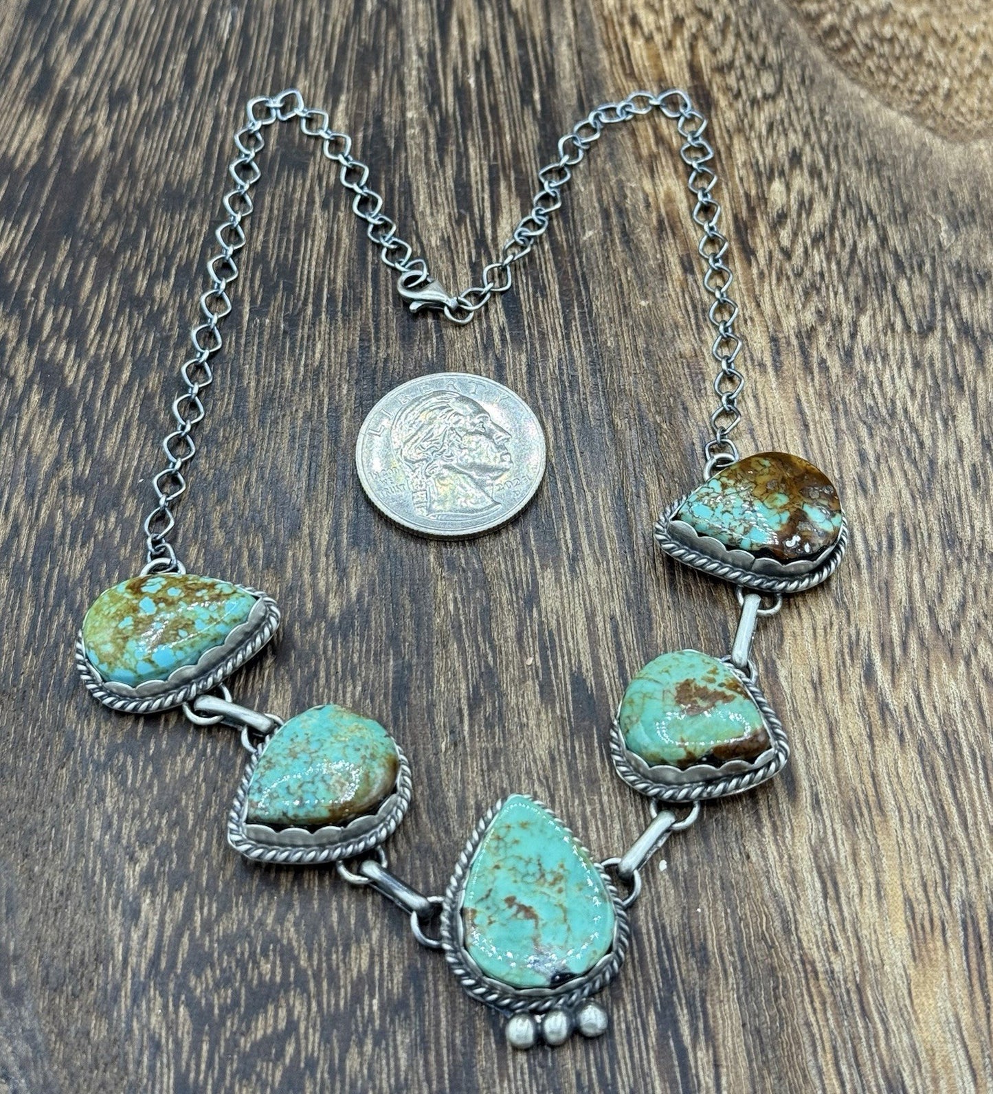 Native Navajo Handmade Sterling Silver Kingman Turquoise Choker Necklace 15β