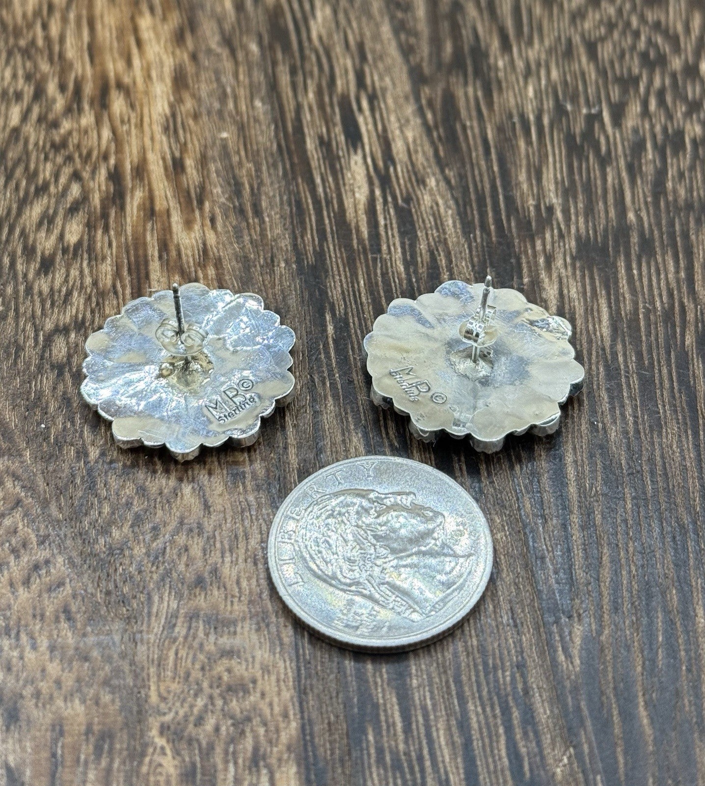 Native American Navajo Handmade Sterling Silver Red Coral Cluster Stud Earrings